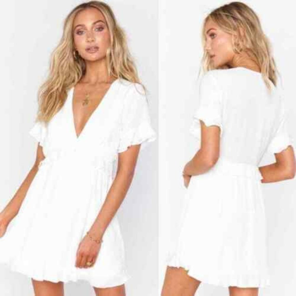 Show Me Your MuMu White V-Neck Mini Dress